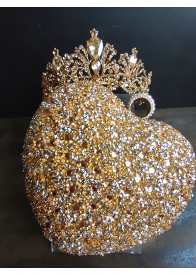 Златна корона и чанта с кристали за булка и абитуриентка- Golden Dreams